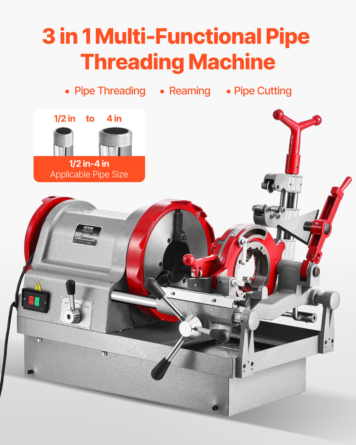 VEVOR Electric Pipe Threader Machine 900W 2-Speed Threading Cutter 1/2″ to 4″