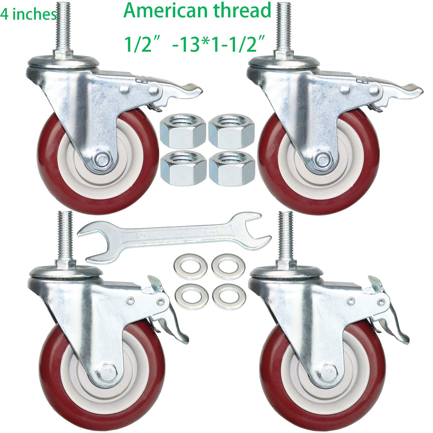 4 Inch Swivel Stem Casters Heavy Duty American Size UNC 1/2″-13X1-1/2 Stem Threa
