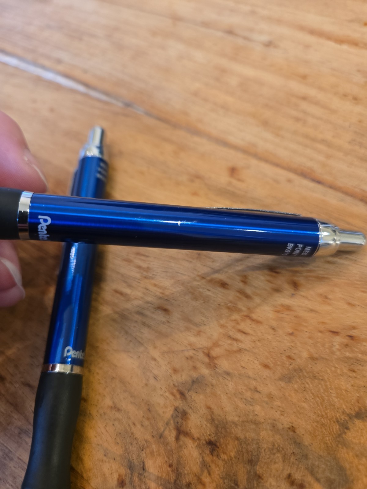 Vintage Pentel Client Retractable Ballpoint Pens Medium Line Blue Body Ink Metal