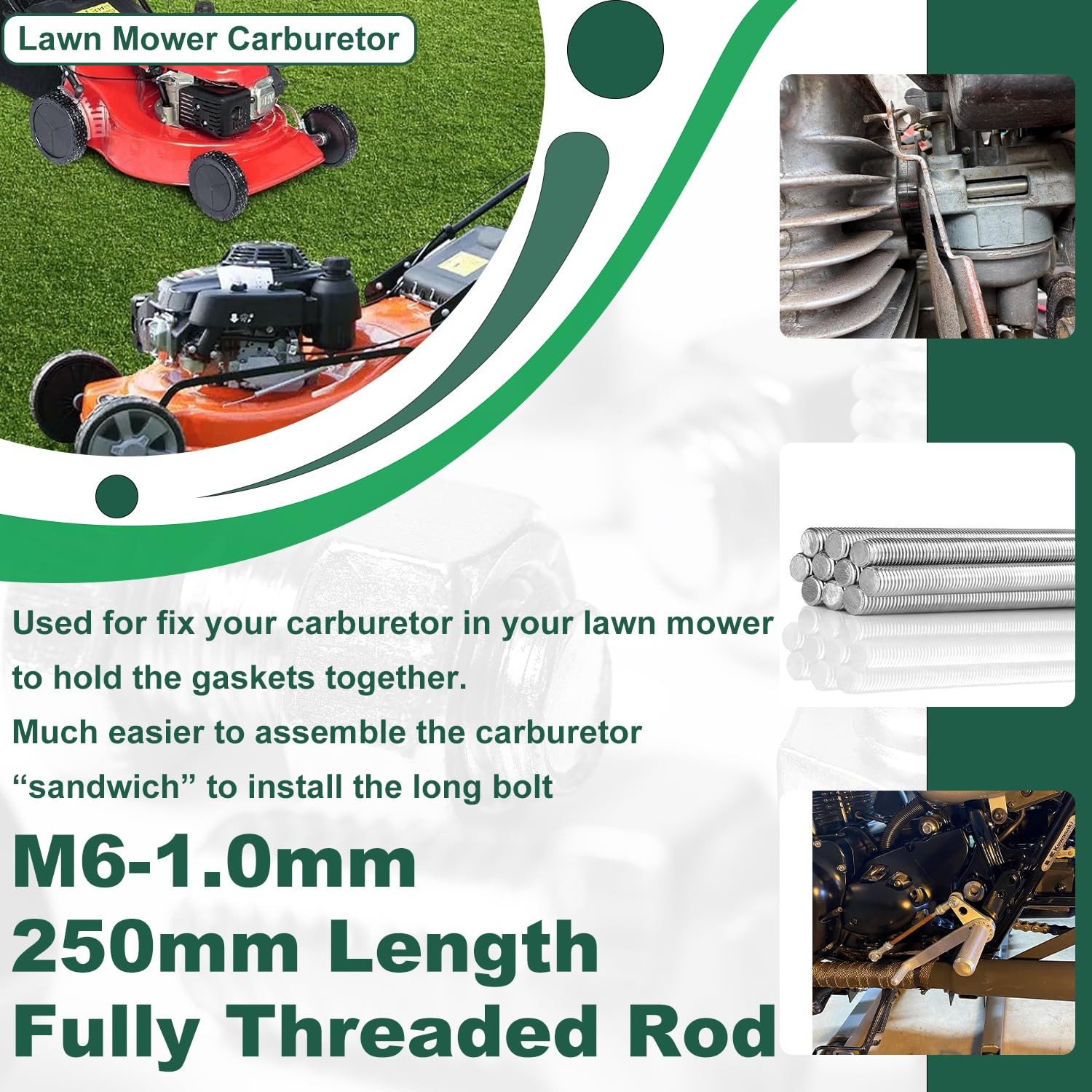 M6 Fully Threaded Rod, 4PCS M6-1.0Mm X 250Mm All Threaded Rods, 304 Stainless S