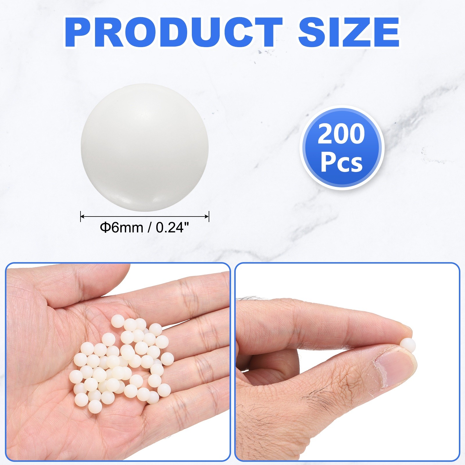 200-Pack Nylon Solid Plastic Balls, 0.24In(6mm) Precision Bearing Ball