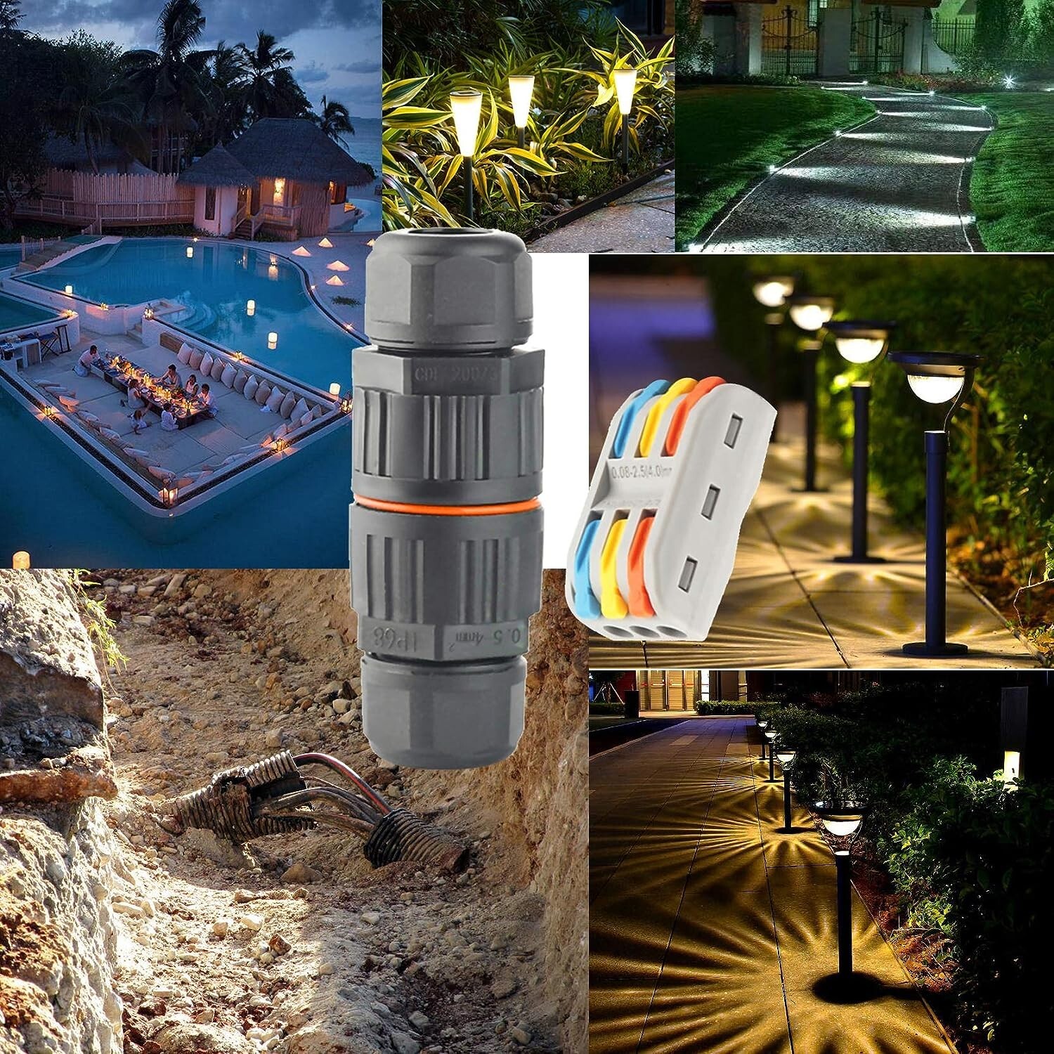 Outdoor Electrical Cable 3-Pin Wire Connector IP68 Waterproof Junction 3-Pole