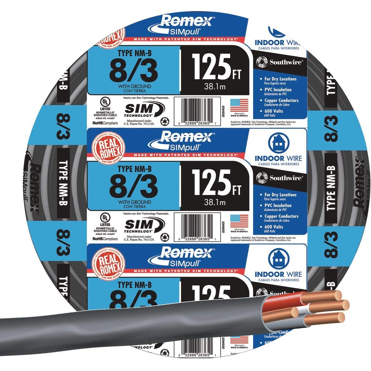 75 Ft. 8/3 NM-B Stranded Indoor Residential Electrical Wire – Black