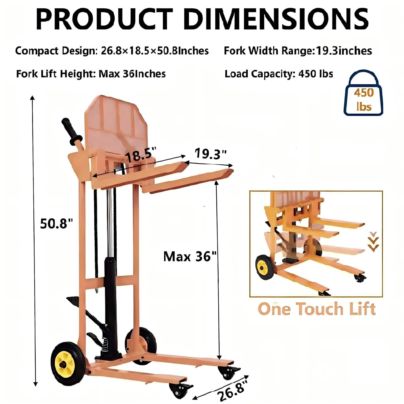 Hydraulic Material Lift 450lbs Winch Stacker Adjustable Pallet Dolly Lift 36in