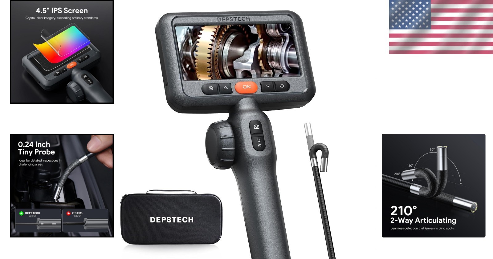 210° Articulating Borescope with 0.24in Ultra-Slim Camera – 5ft Pipe Inspection