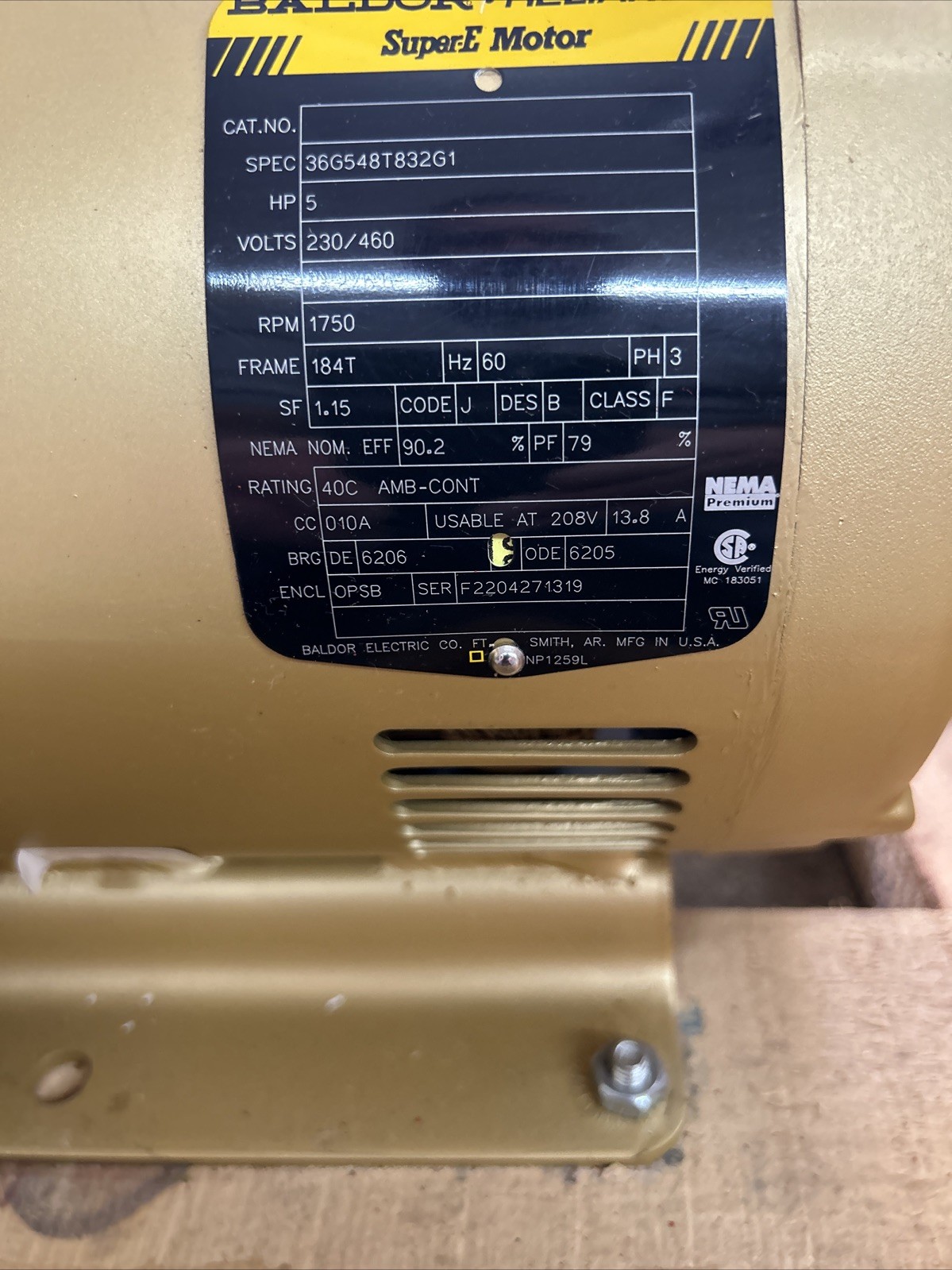 Baldor-Reliance Super-E Motor 5HP 230/460V 1750 RPM 3PH
