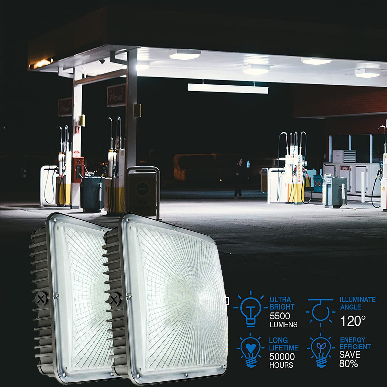 2-Pack LED Canopy Light Commercial Light for Home, Gas Station, Warehouse (70W)