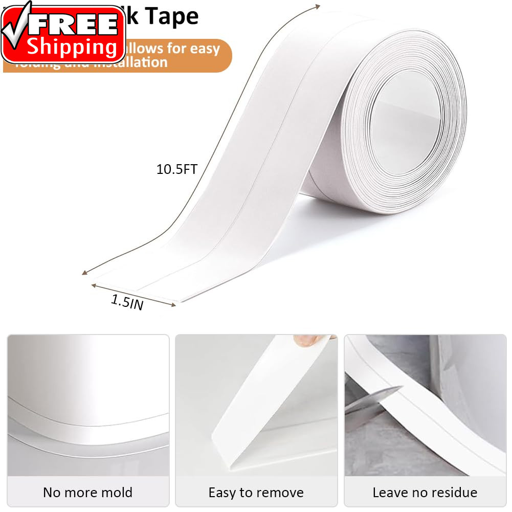 White Caulk Tape Self Adhesive Waterproof, Bathroom Peel & Stick Caulking Strip