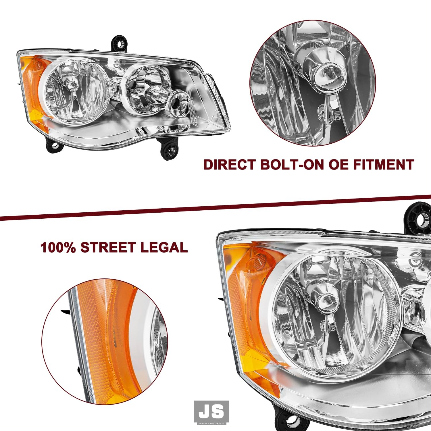 Halogen Headlight Assembly Fits for 2011-2020 Dodge Grand Caravan