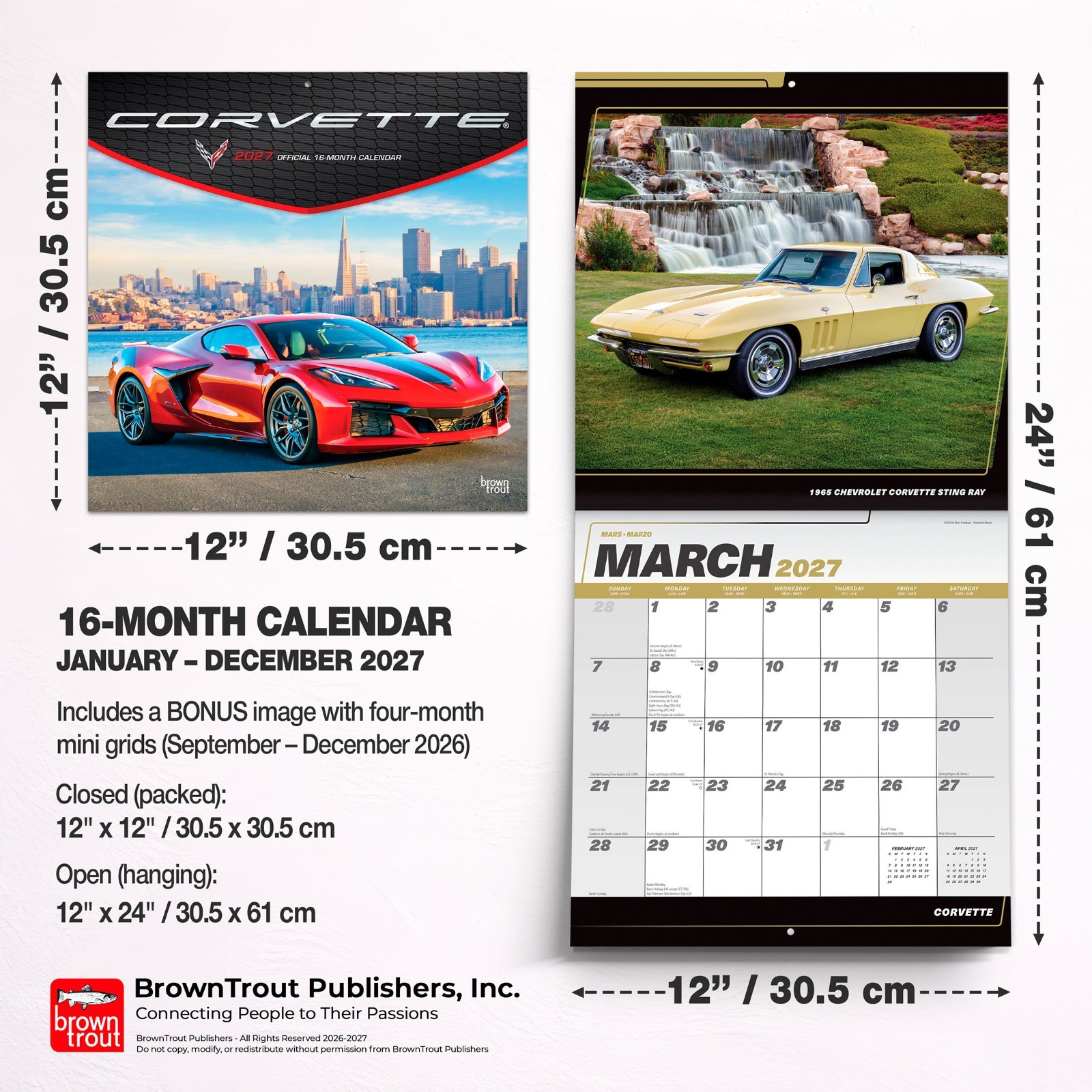 Corvette OFFICIAL | 2027 12×24″ (Hanging) Square Wall Calendar | Plastic-Free