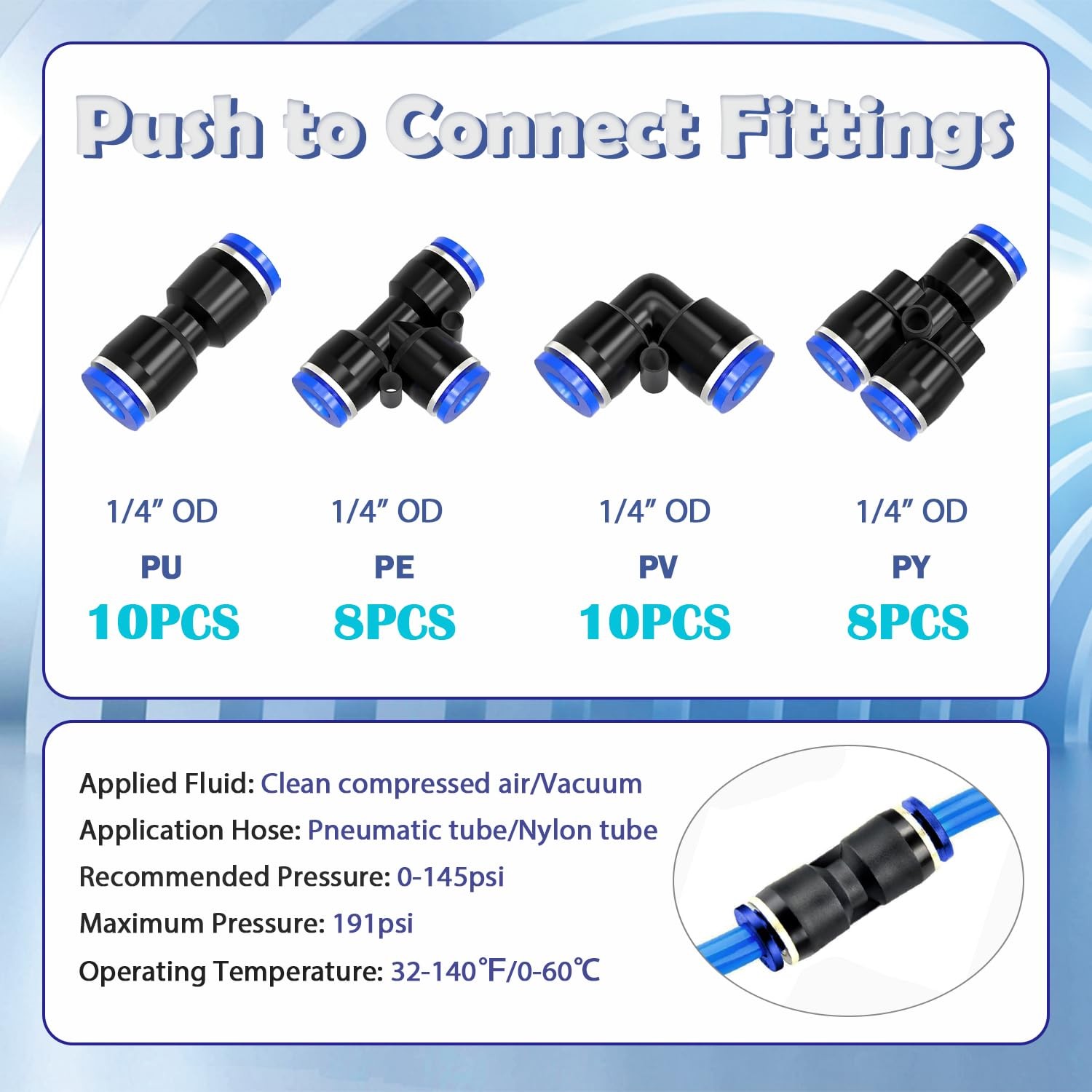36PCS 1/4″OD Push to Connect Fittings Kit Quick Connect Air Hose Fittings 1/4…