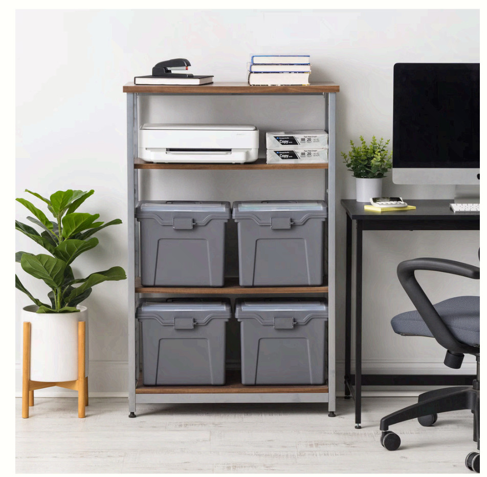Portable Plastic File Box with Organizer Lid, Letter Size, Gray,4 Pk, Gray, New