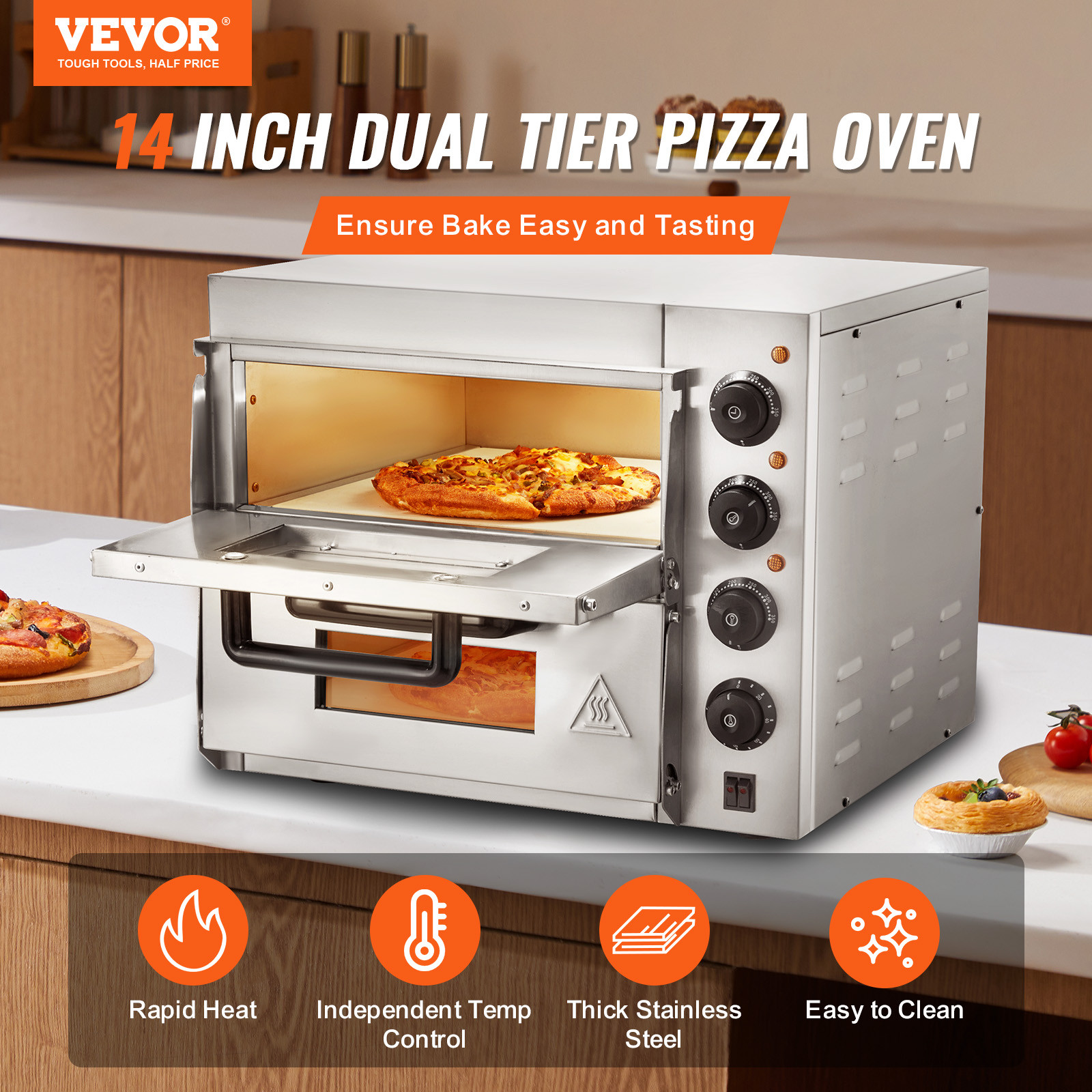 VEVOR Commercial Countertop Pizza Oven Electric Pizza Oven for 14″ Pizza Indoor