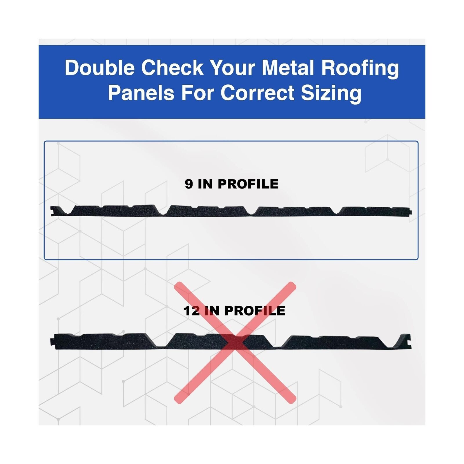 Duco 9″ Rib Profile Outer Foam Closure Strips for Metal Roofing Panels (50 pcs)