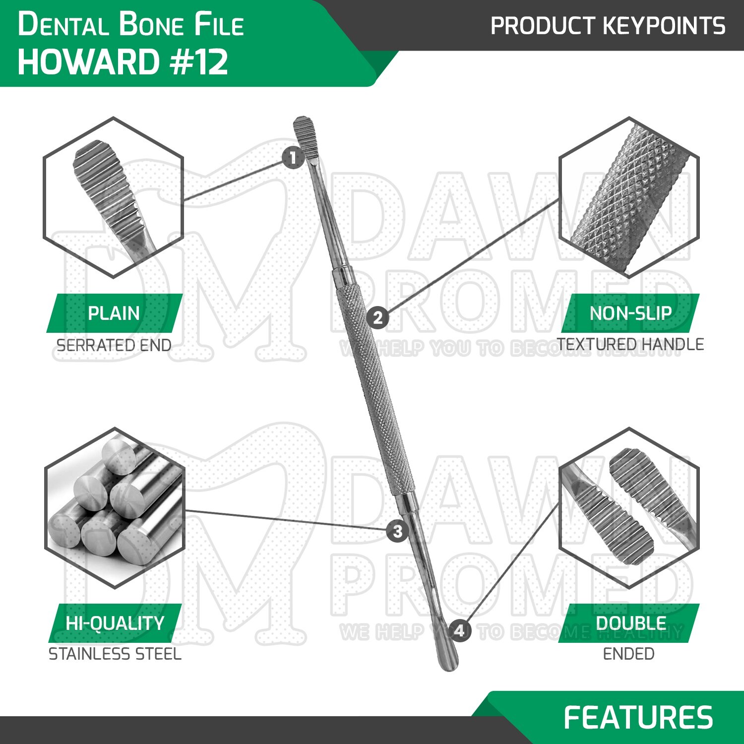 Dental Bone File Howard #12 Double Ended 7″ Surgical Dentist Instrument German G