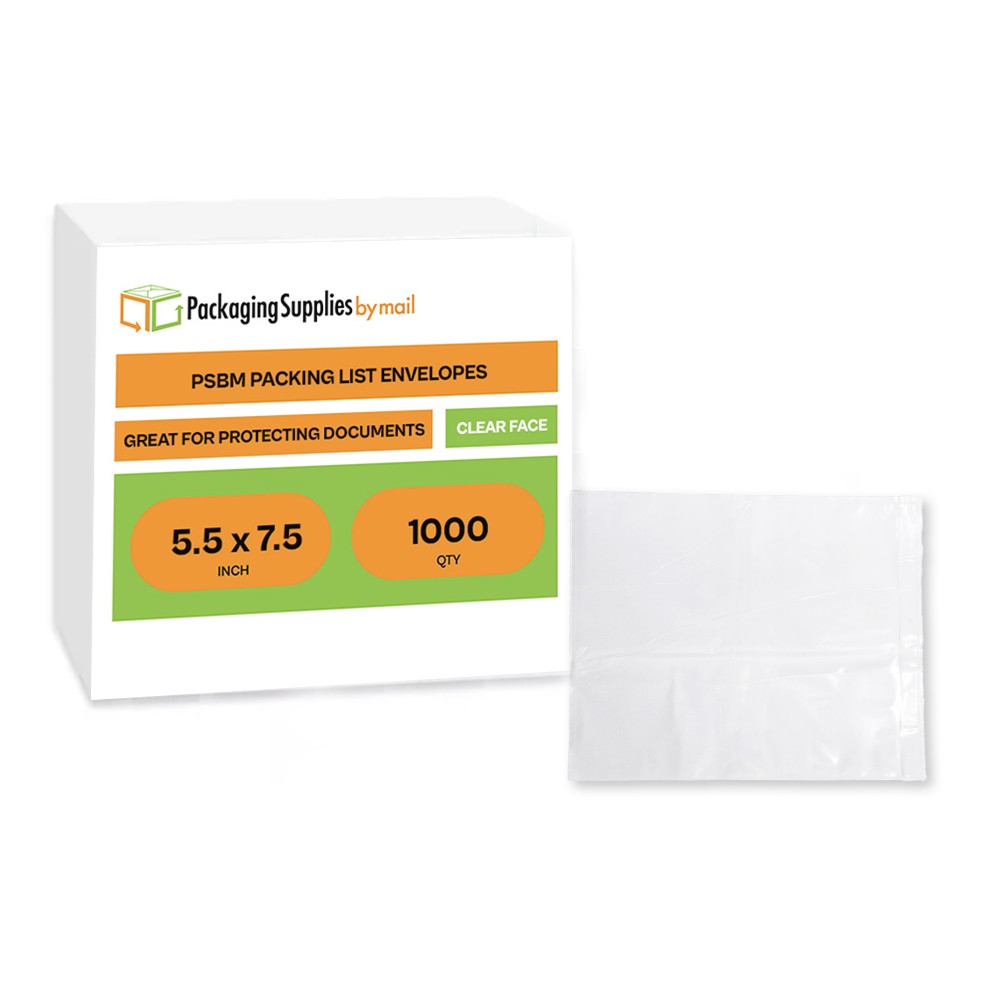 7.5″ x 5.5″ Clear Face Strip Packing List Enclosed Envelopes Top Load, 1000 Pcs