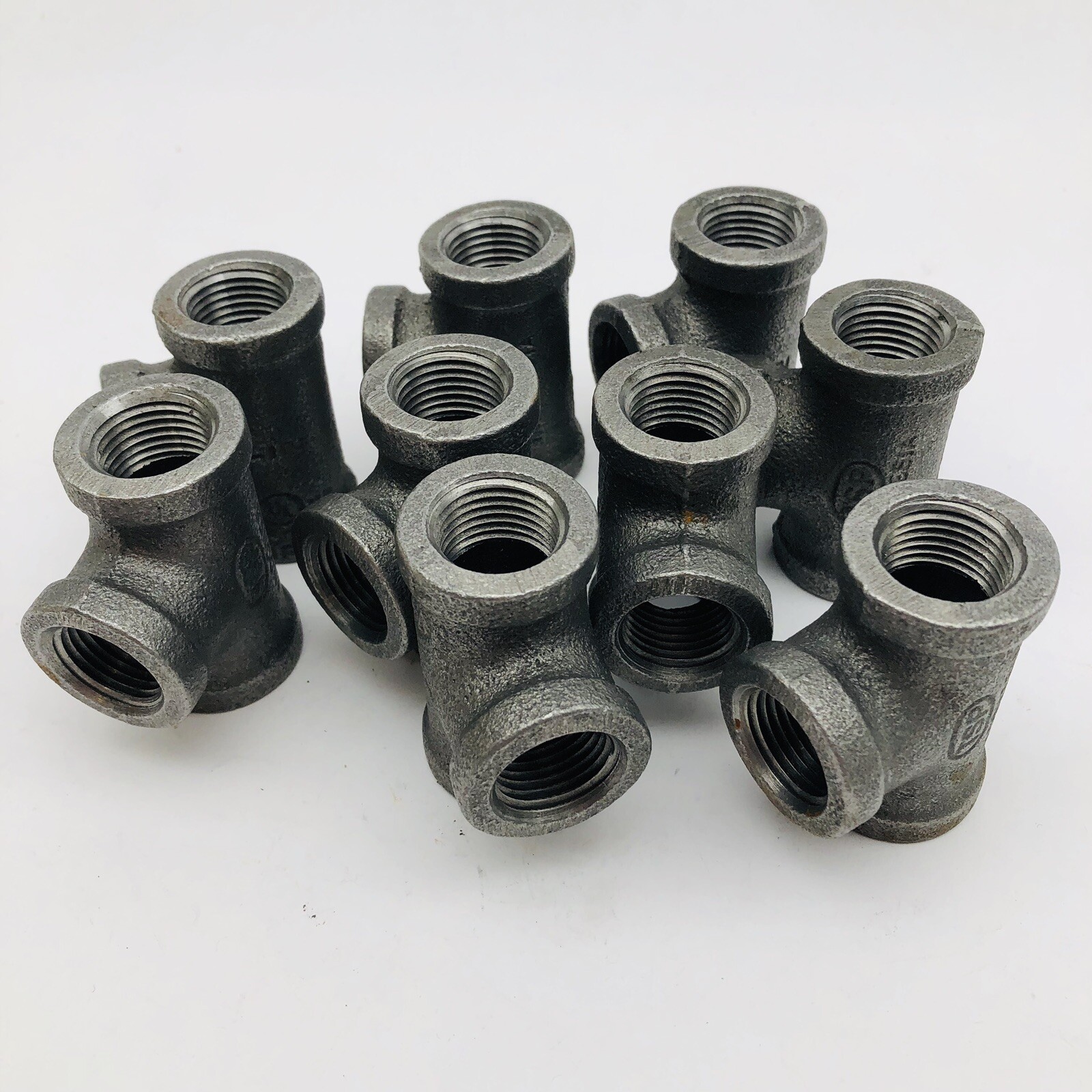 LOT OF 9-INDONESIA TSP 1/2″ REDUCING TEES MALLEABLE CAST IRON PIPE FITTING