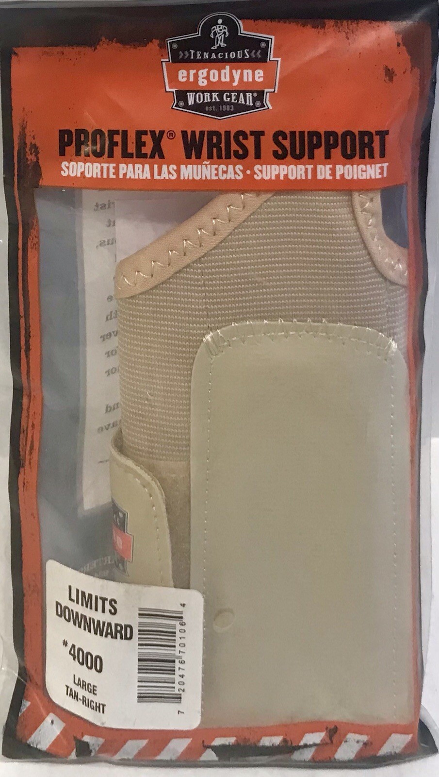 Proflex Wrist Support – Ergodyne 4000 Elastic, Single Strap, Right, Tan, Size L