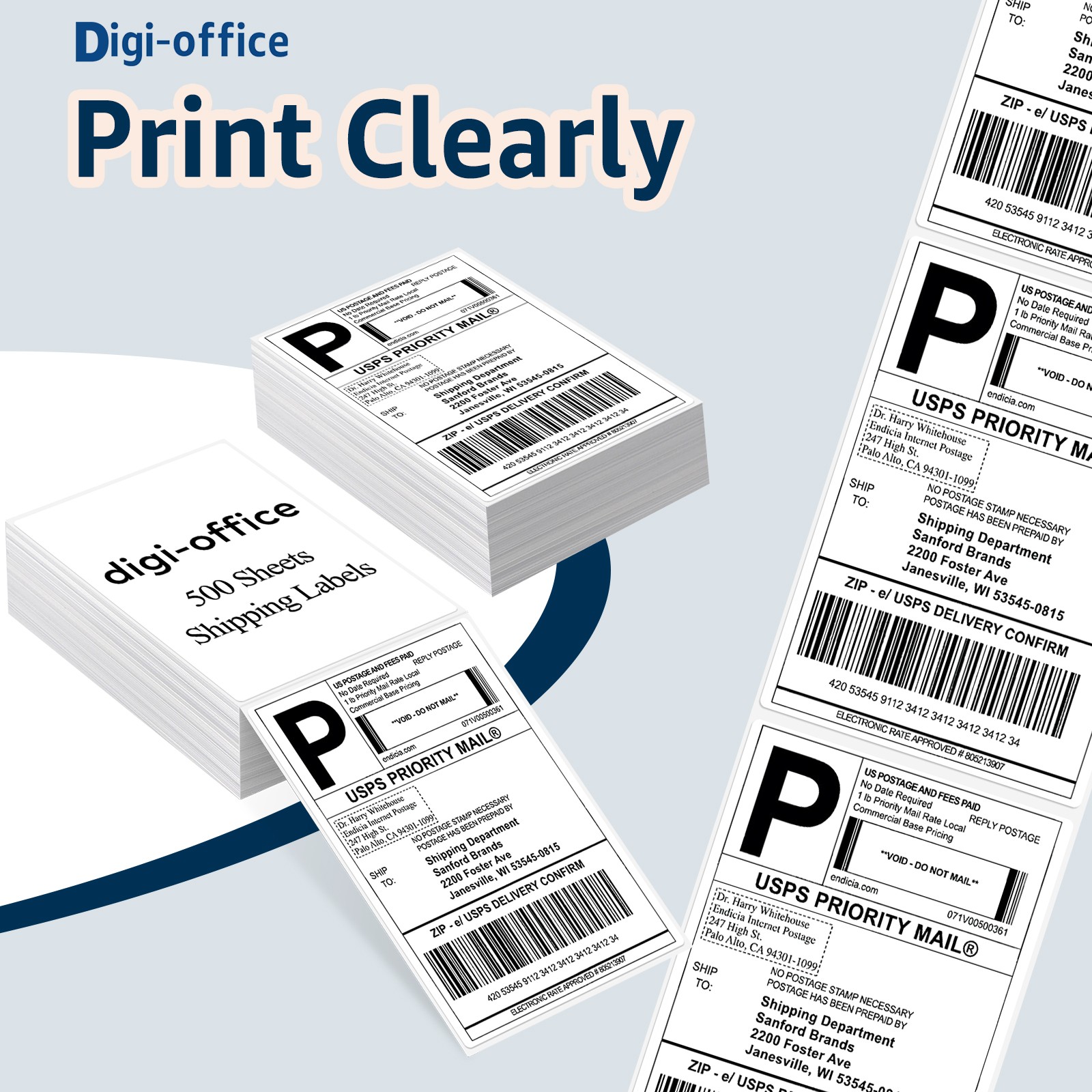 50PK of 500 4×6 Fanfold Direct Thermal Shipping Label for Zebra Rollo Printer