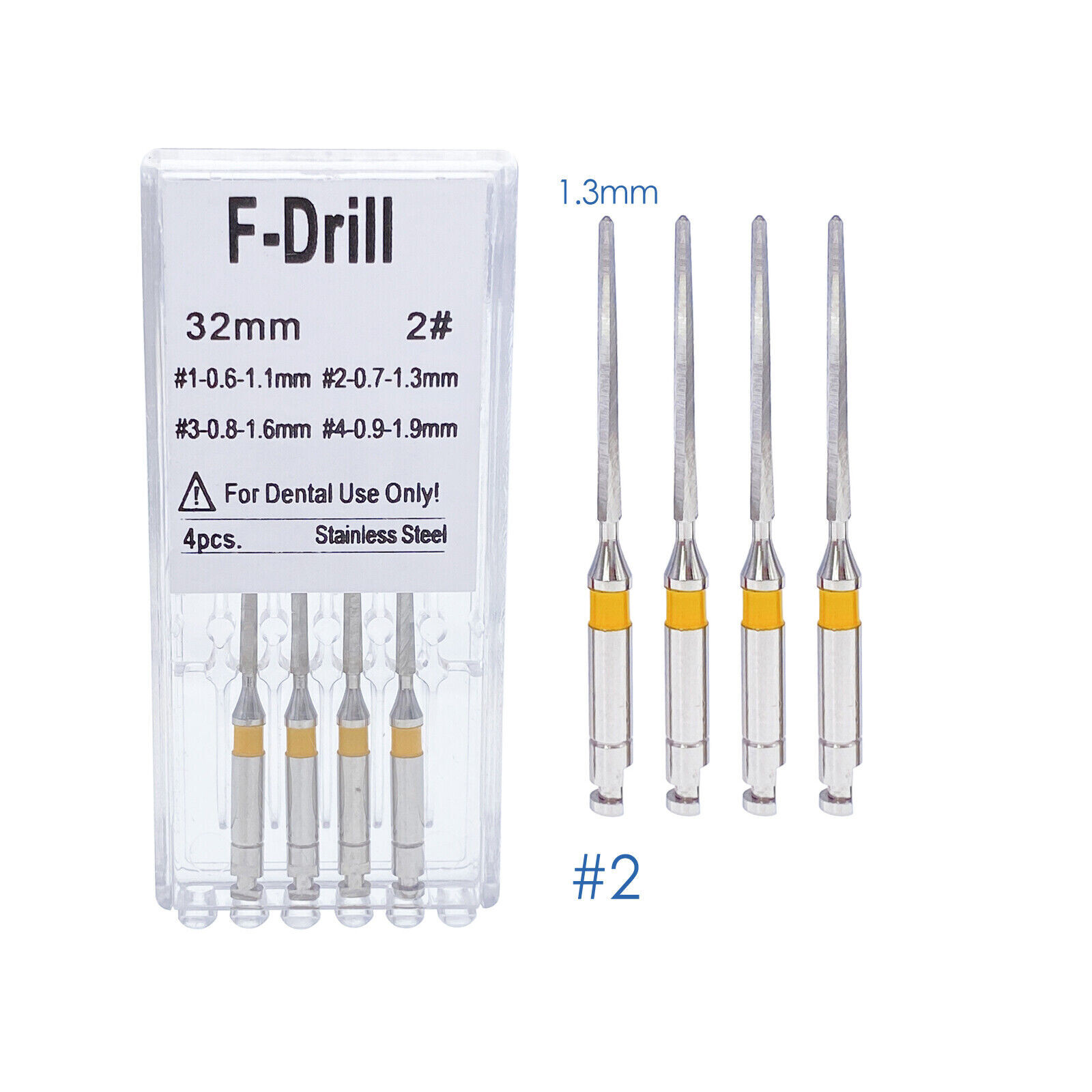 4 Pcs/Box Dental Stainless Steel Endodontic Root Canal Fiber Post Drills 1.3mm