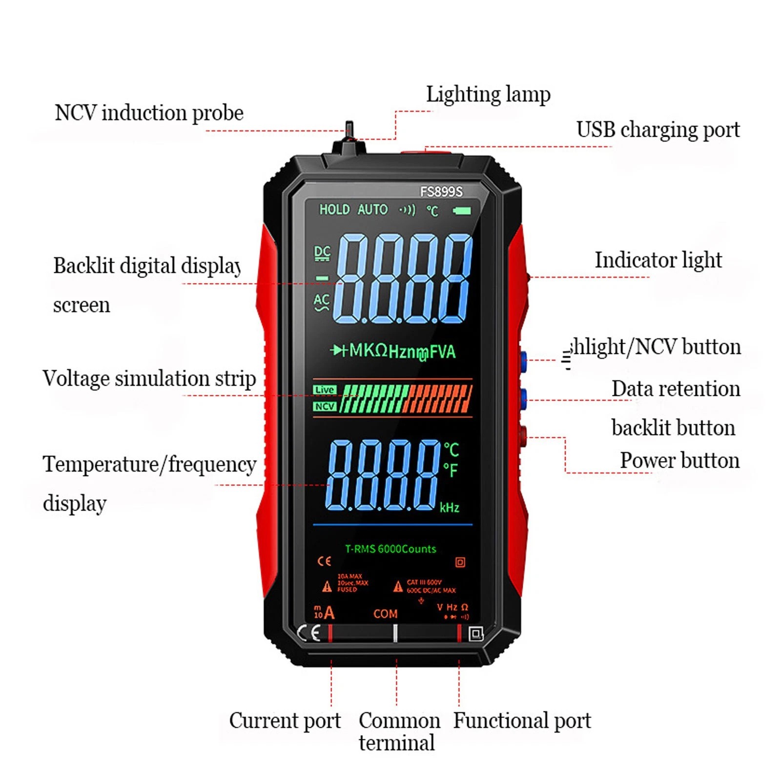 FS899S For Rechargeable Digital Multimeter with Voice Broadcast and Flashlight