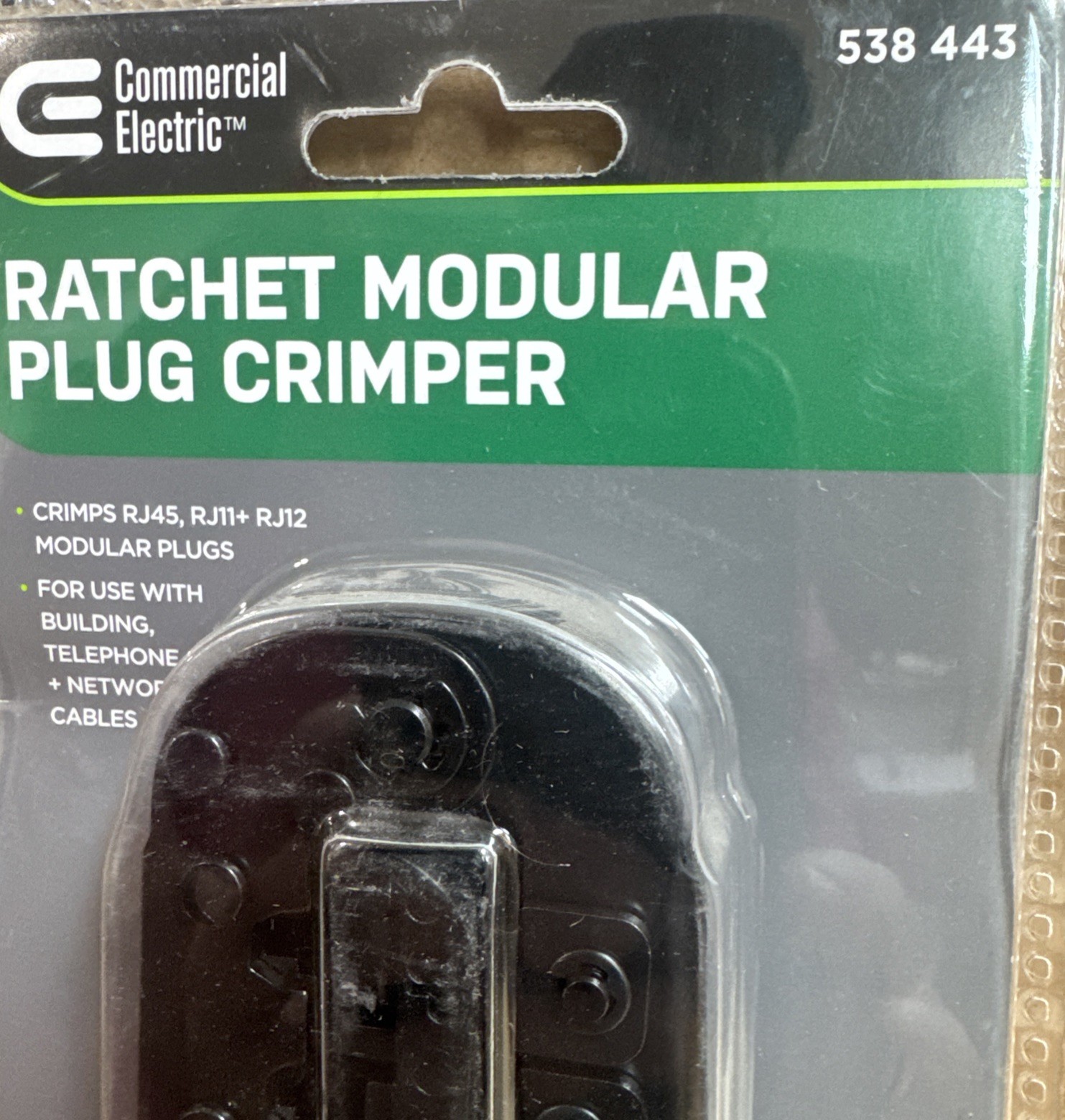 Ratcheting Modular Plug Crimper RJ-45 RJ-11 RJ-12 538443 Commercial Electric New