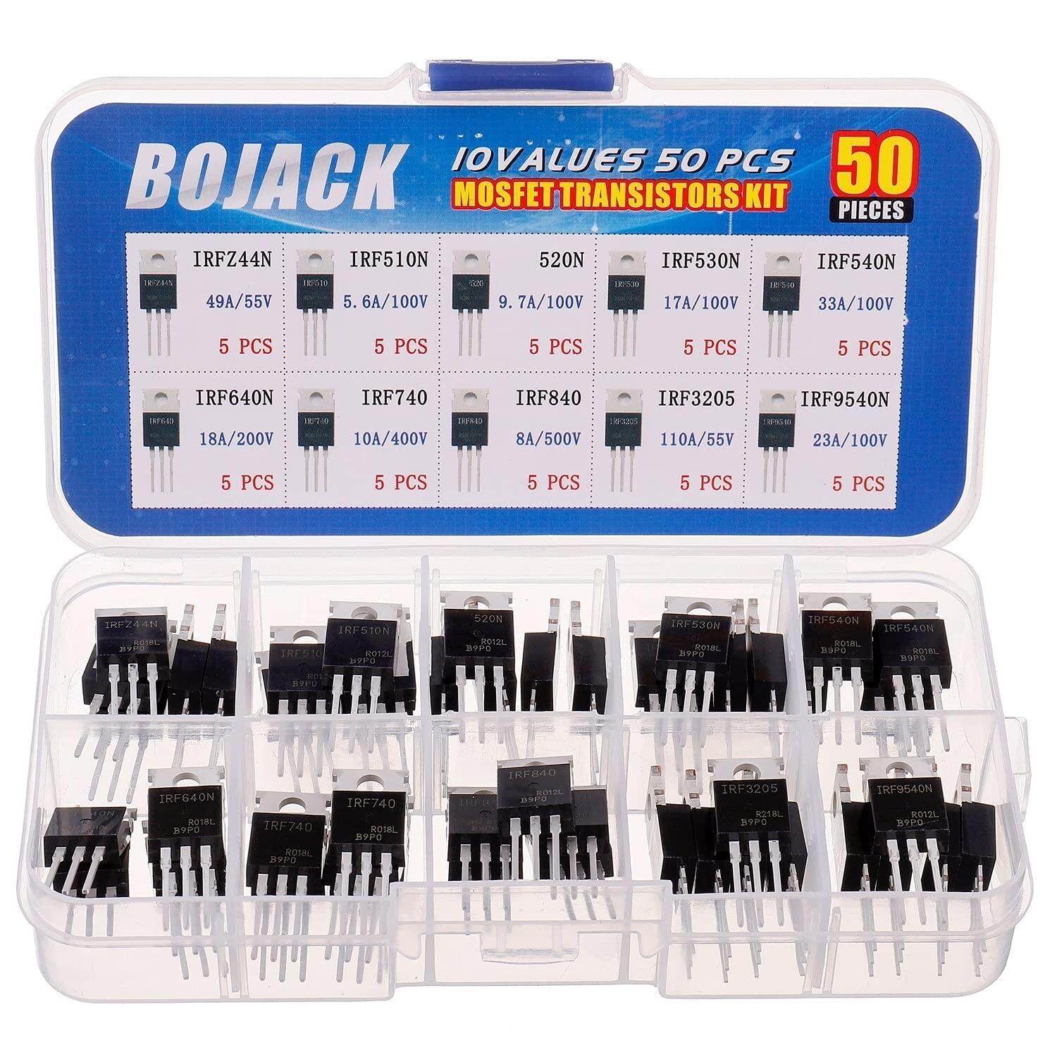 Complete 10 Types 50 Pcs MOSFET Assortment: N&P-Channel – Compliant