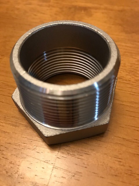 1 1/2 » x 1 1/4″ SS T-304L Reducing Hex Bushing, MNPT x FNPT NEW Open Box