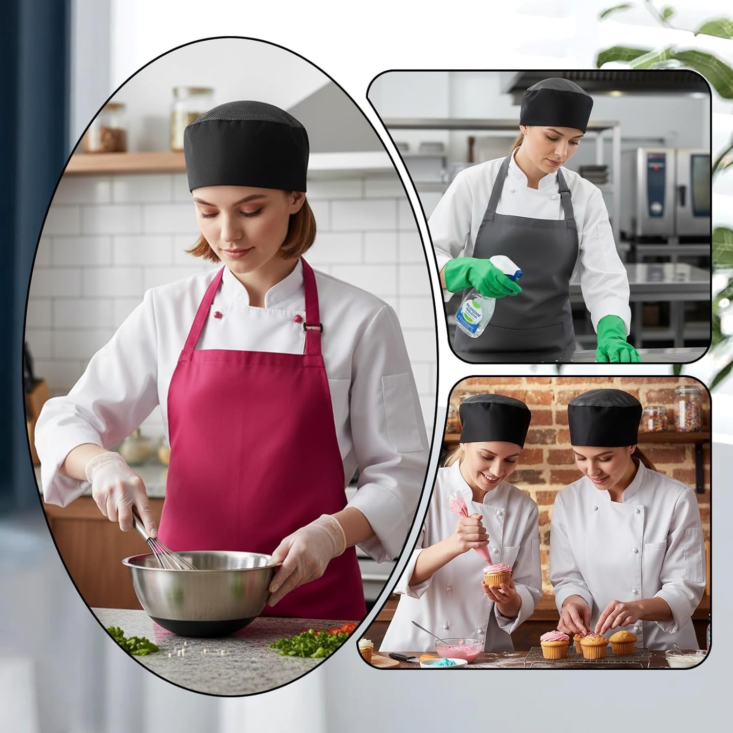 10 Pcs Unisex Chef Hats for Men Women Adult, Chef Skull Cap, Adjustable & Breath