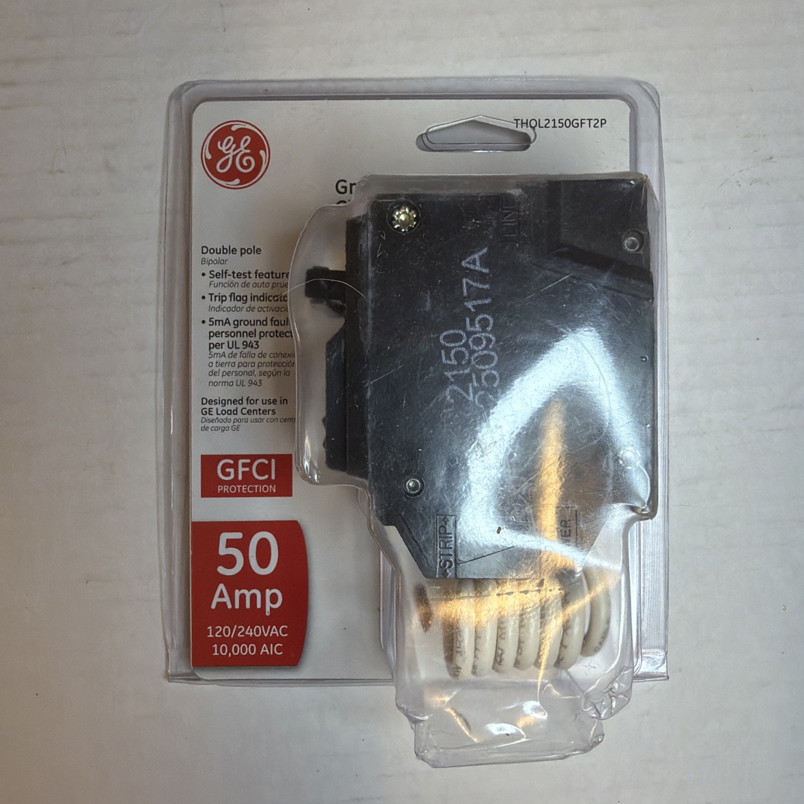 GE Ground Fault Circuit Breaker Interrupter 50A GFCI Double Pole-THQL2150GFT2P