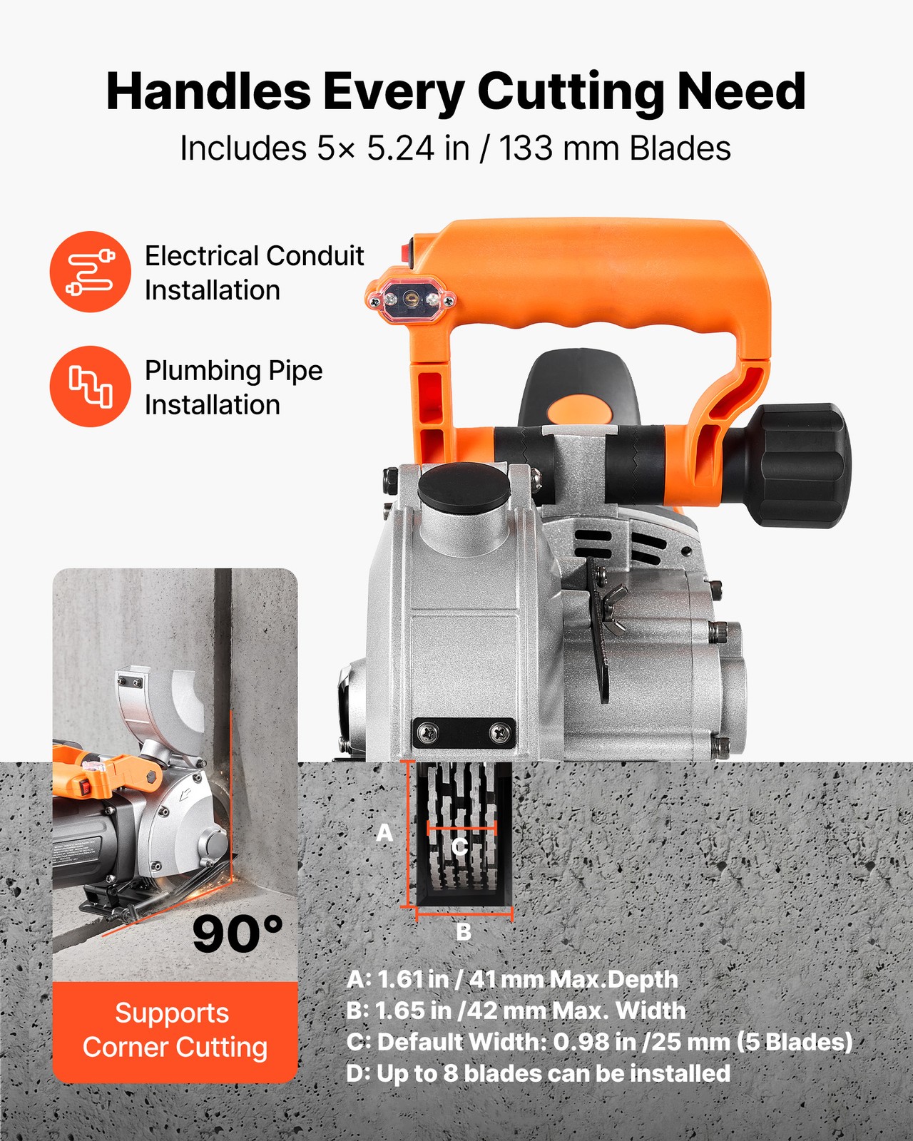 VEVOR Wall Chaser 4800W Electric Groove Cutting Machine 6800RPM Guide Line