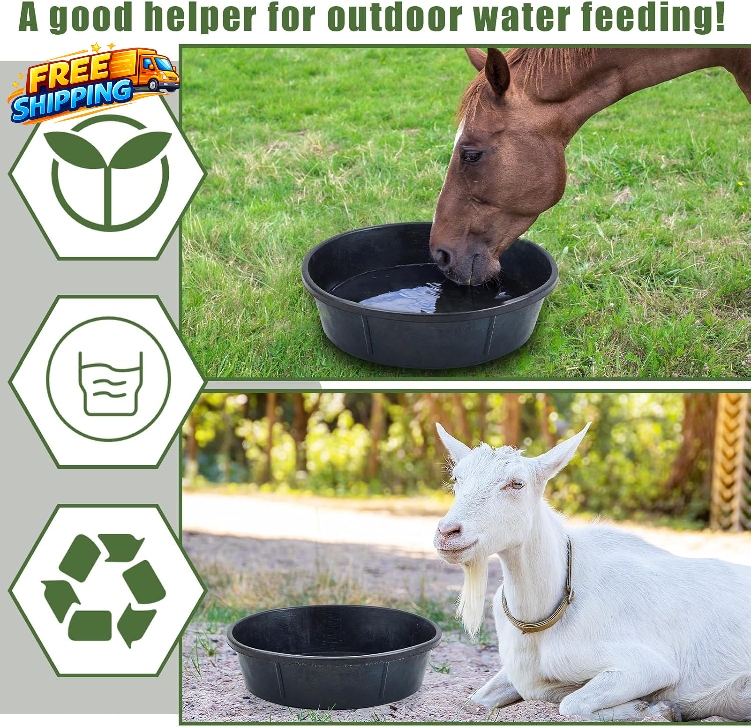 5 Pcs Rubber Feed Pan 12 Quart/ 3 Gallon Utility Horse Feed Bucket Rubber Bowl