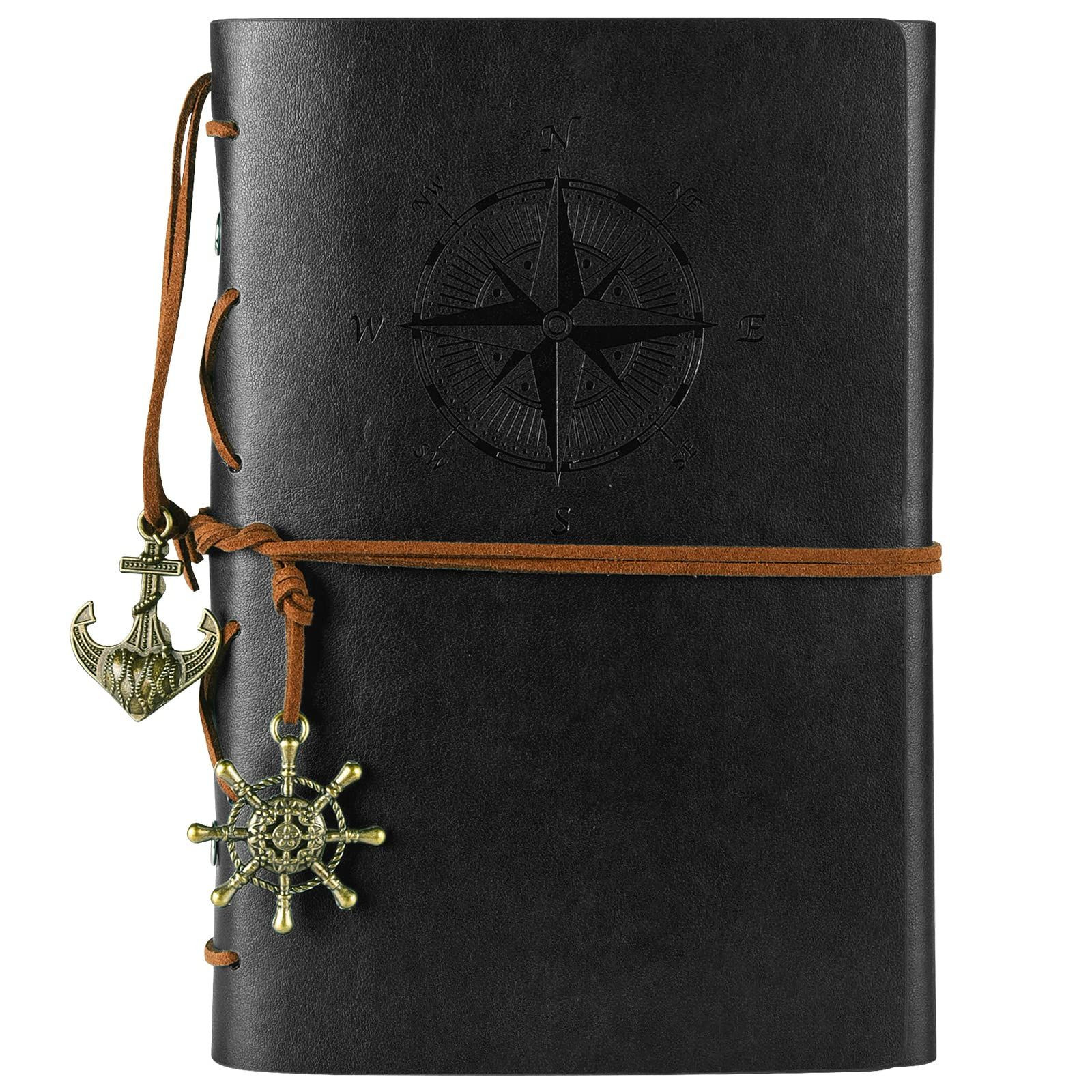 MALEDEN Leather Journal Notebook, Vintage Spiral Notebook Refillable Black
