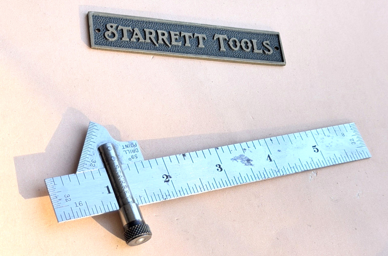 STARRETT No.22-C 59 Degree Drill Point Gage W/No. 603R Tempered Steel Rule. USA