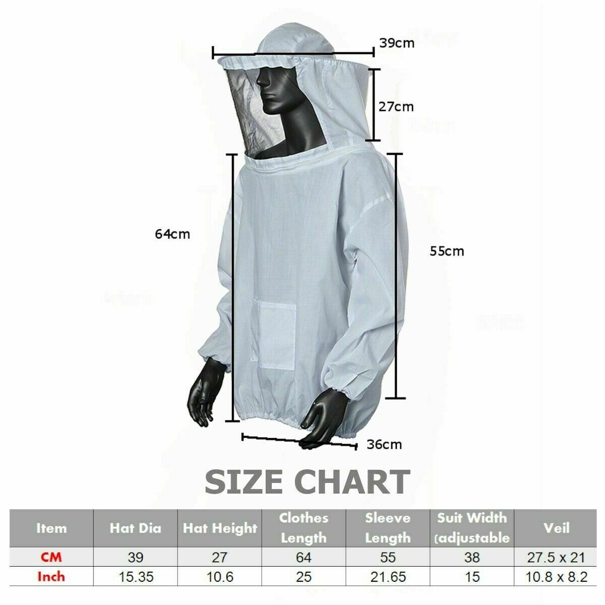 Professional Beekeeper Jacket w/ Gloves Set Jacket Pull Over with Fencing Veil