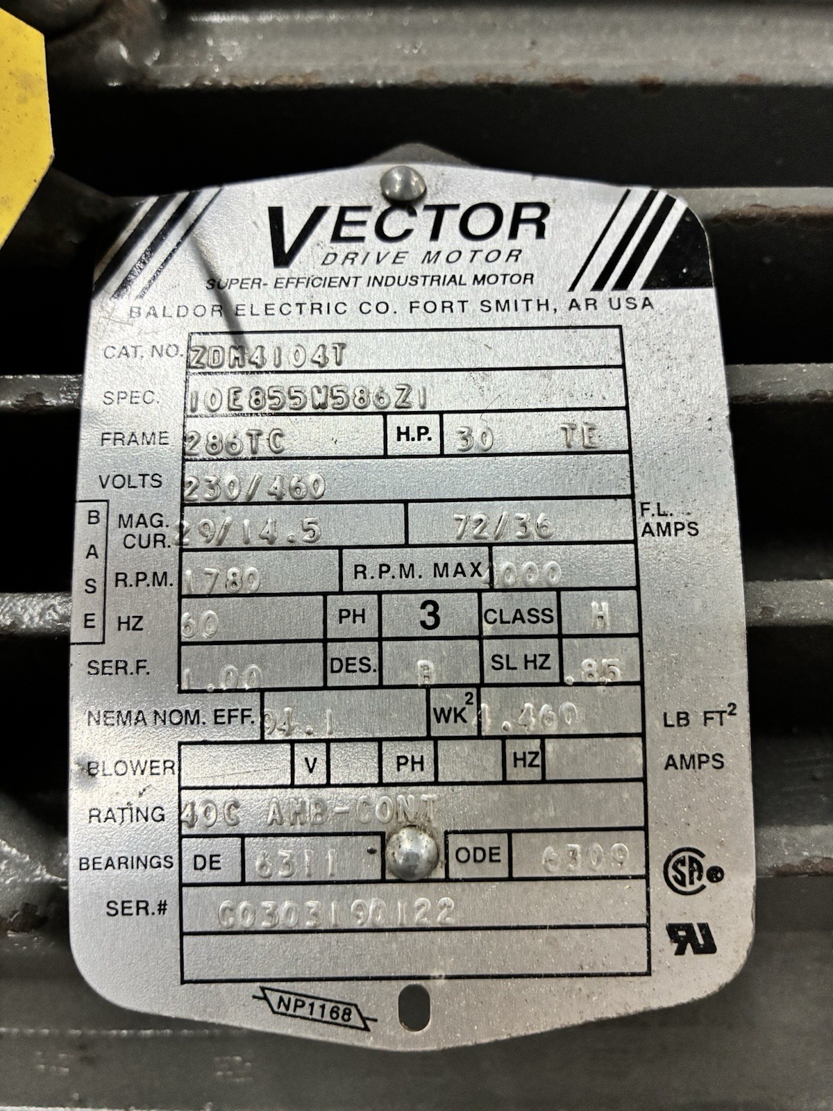 BALDOR,ZDM4104T,VECTOR DRIVE MOTOR 30HP 1780RPM 286TC 3PH 230/460V