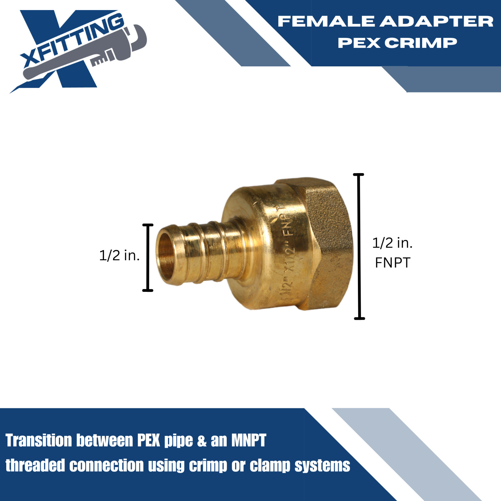(25) 1/2″ PEX X 1/2″ FEMALE NPT THREADED ADAPTER BRASS CRIMP FITTING – LEAD FREE