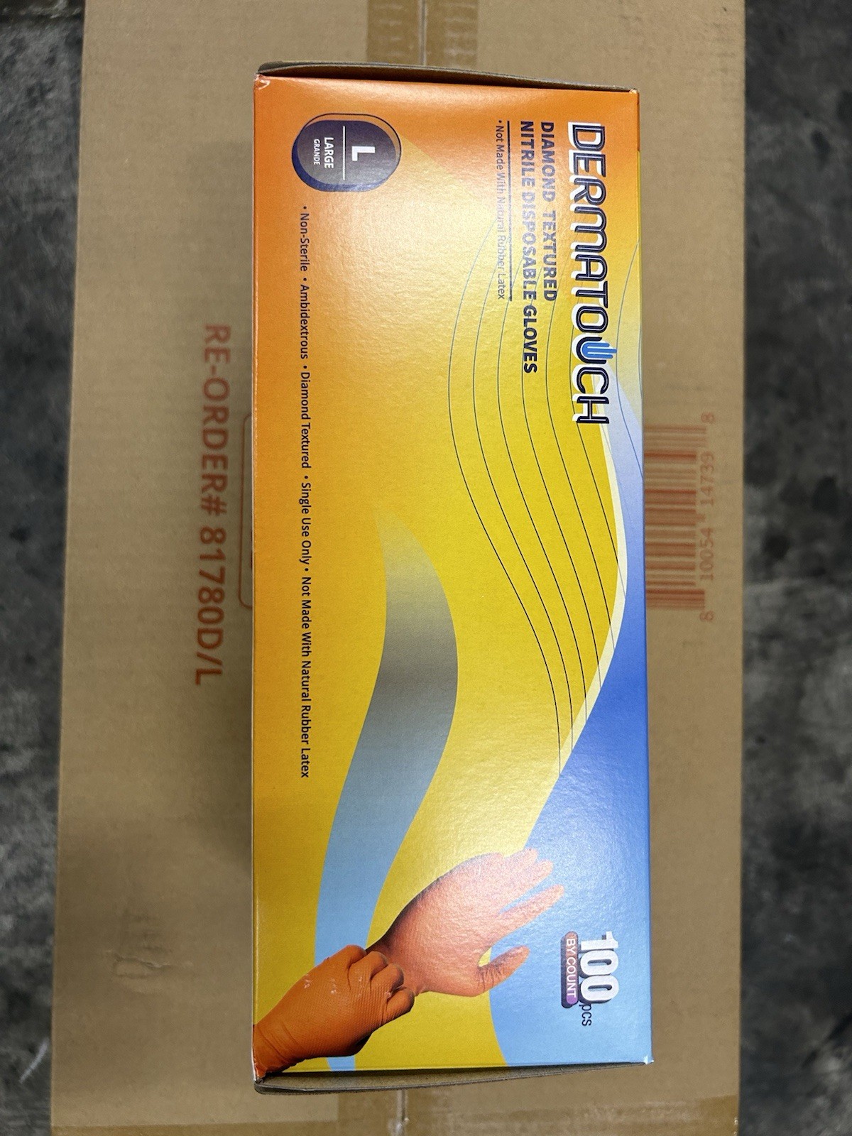 81780D/L 8 MIL Orange Nitrile Diamond Embossed Disposable Gloves 1000/Case