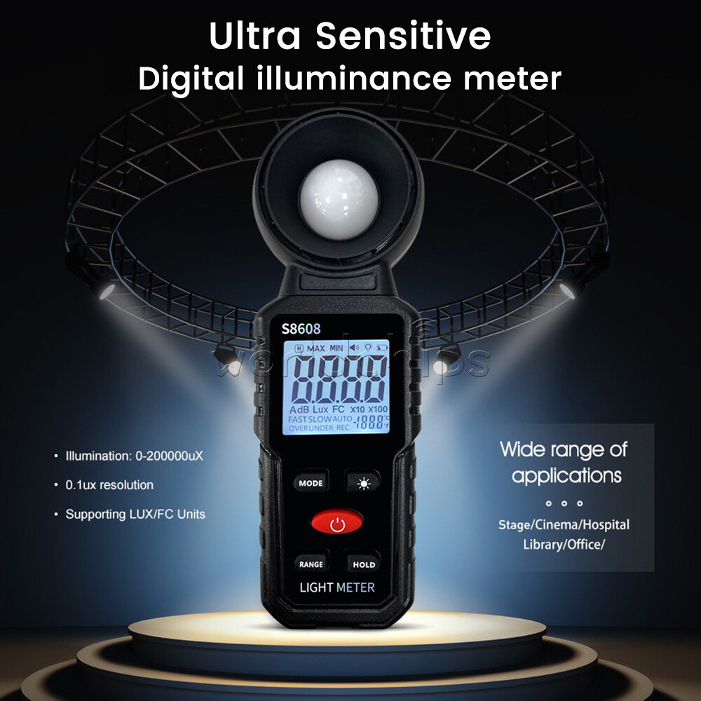S8608 LCD Light Meter Digital Illuminance Meter Luxmeter Photometer 200000Lux