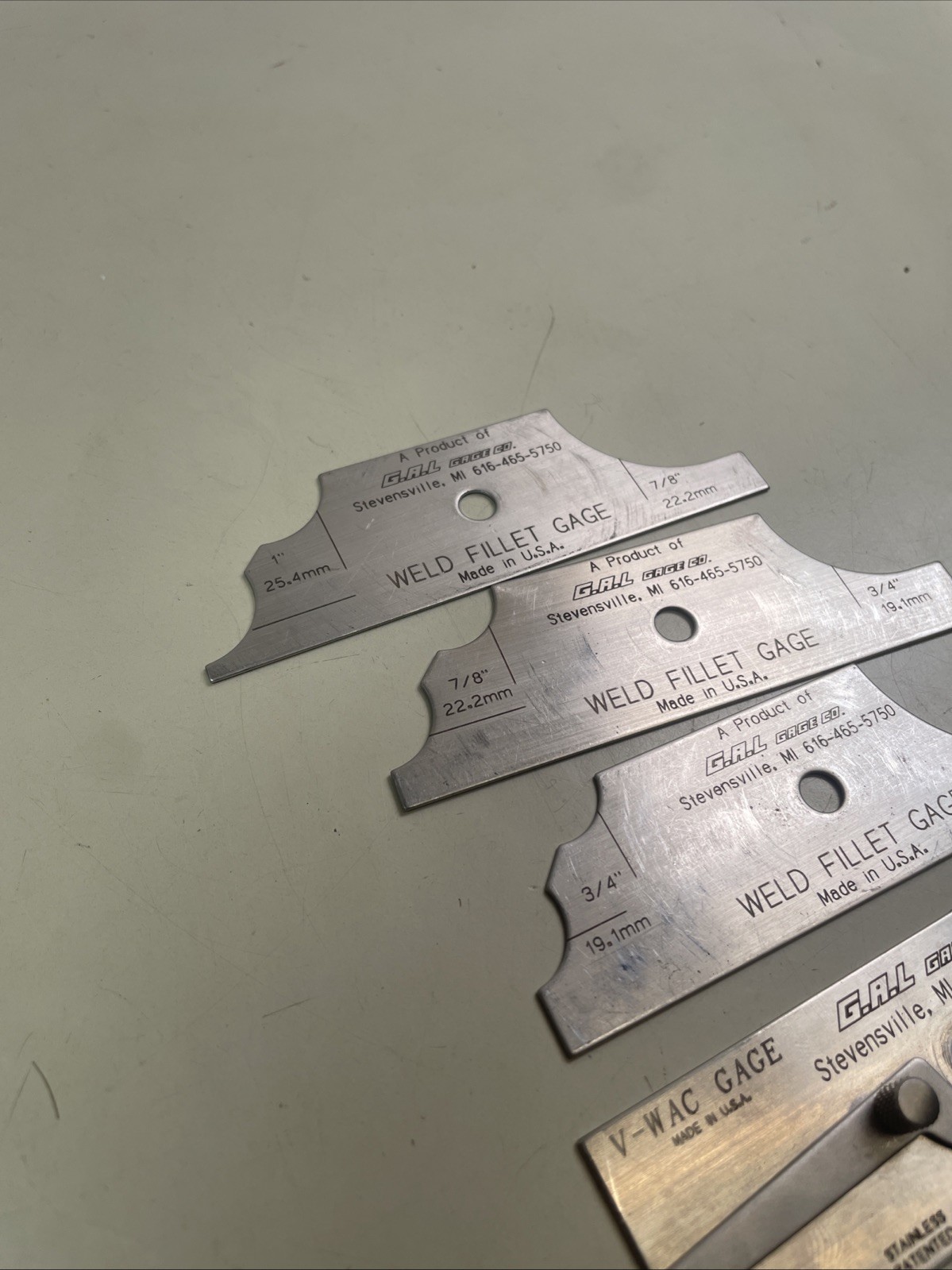 G.A.L. Gage Co. – V-Wac Gauge Weld Fillet Gages 1” 7/8” 3/4” 5/8” 1/4” USA Used