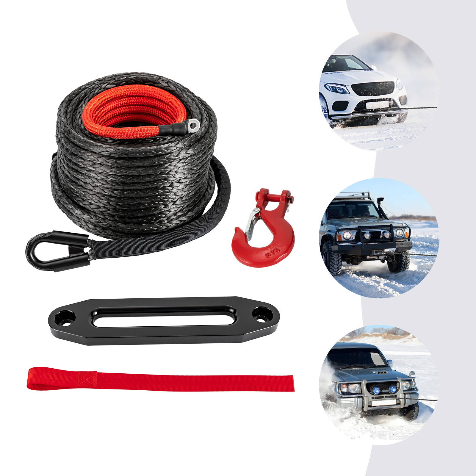 3/8″x100ft Synthetic Winch Rope 23809lbs Recovery Cable Winch Line for Truck SUV