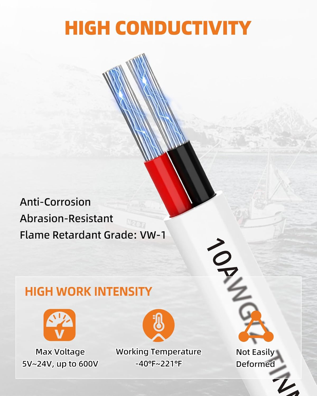 10 Gauge Marine Wire – 10/2 Duplex Waterproof Marine Grade Cable