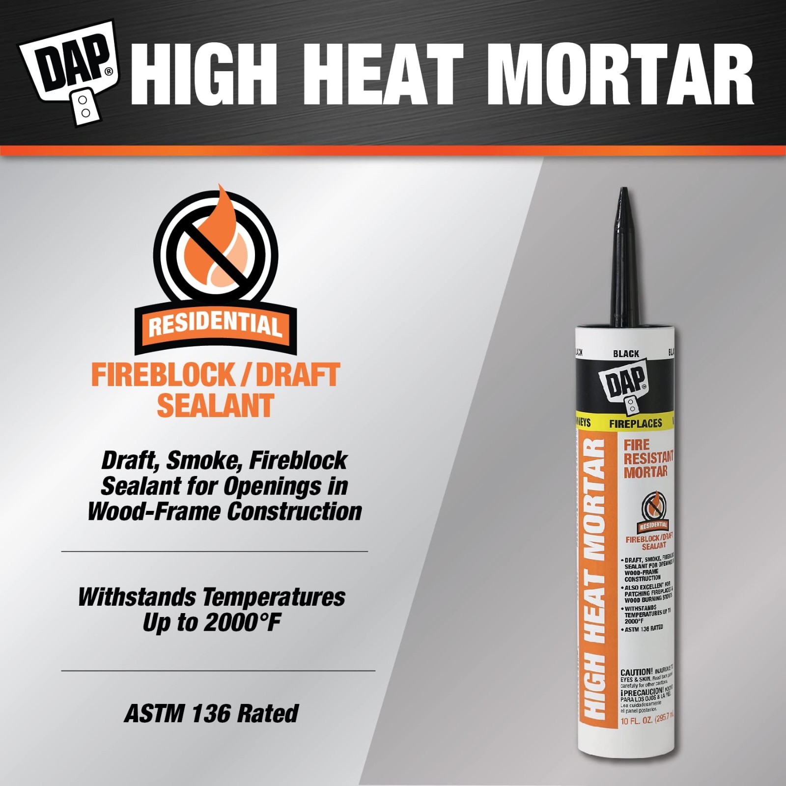 High Heat Fire Resistant Mortar, 10 Oz, Black – Pack of 6, Heatproof Adhesive Se