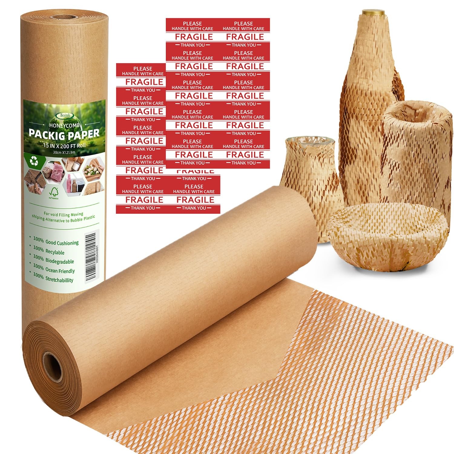 Rollo de envoltura acolchada de nido de abeja de 12″ x 35′ para envíos mudanzas
