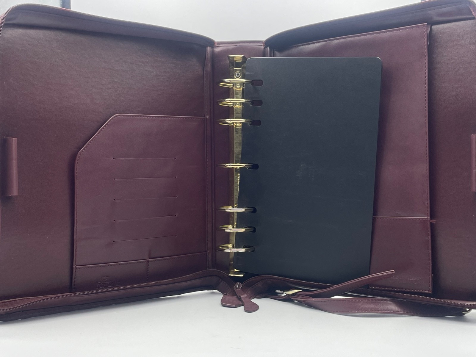 Vtg Franklin Quest Burgundy Leather Crossbody Bag Zip Binder 7-Ring two handled