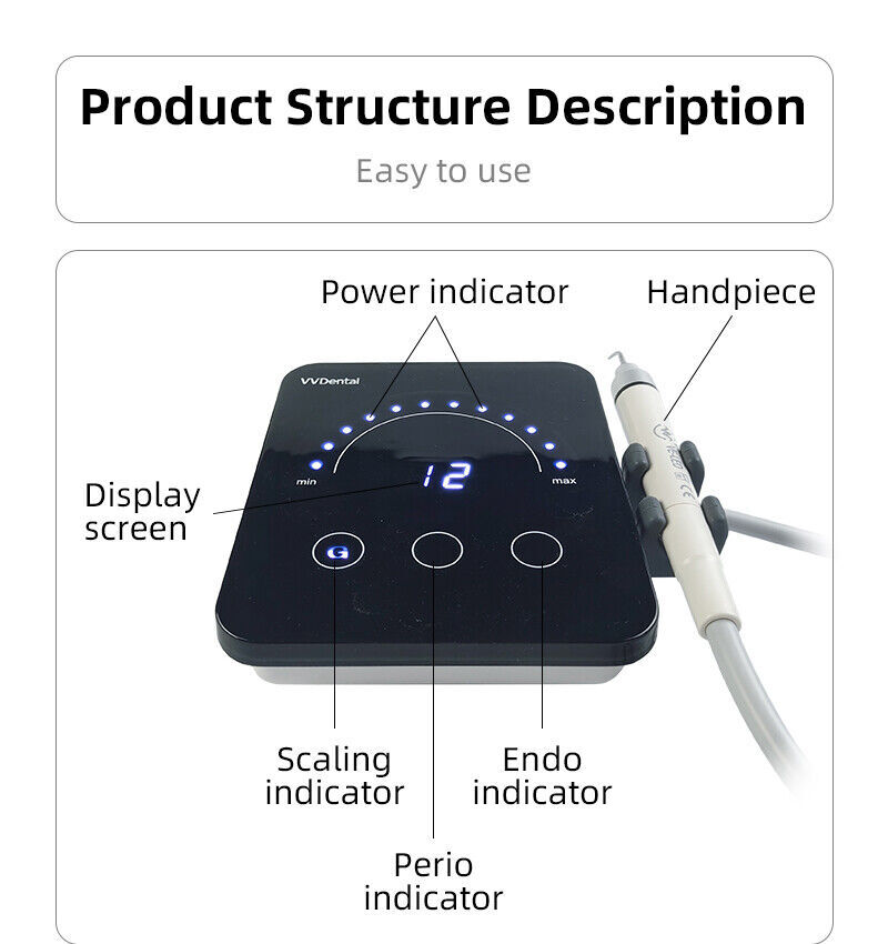 Dental Ultrasonic Piezo Scaler 5 Tips Scaling Fit EMS Woodpecker LED Handpiece