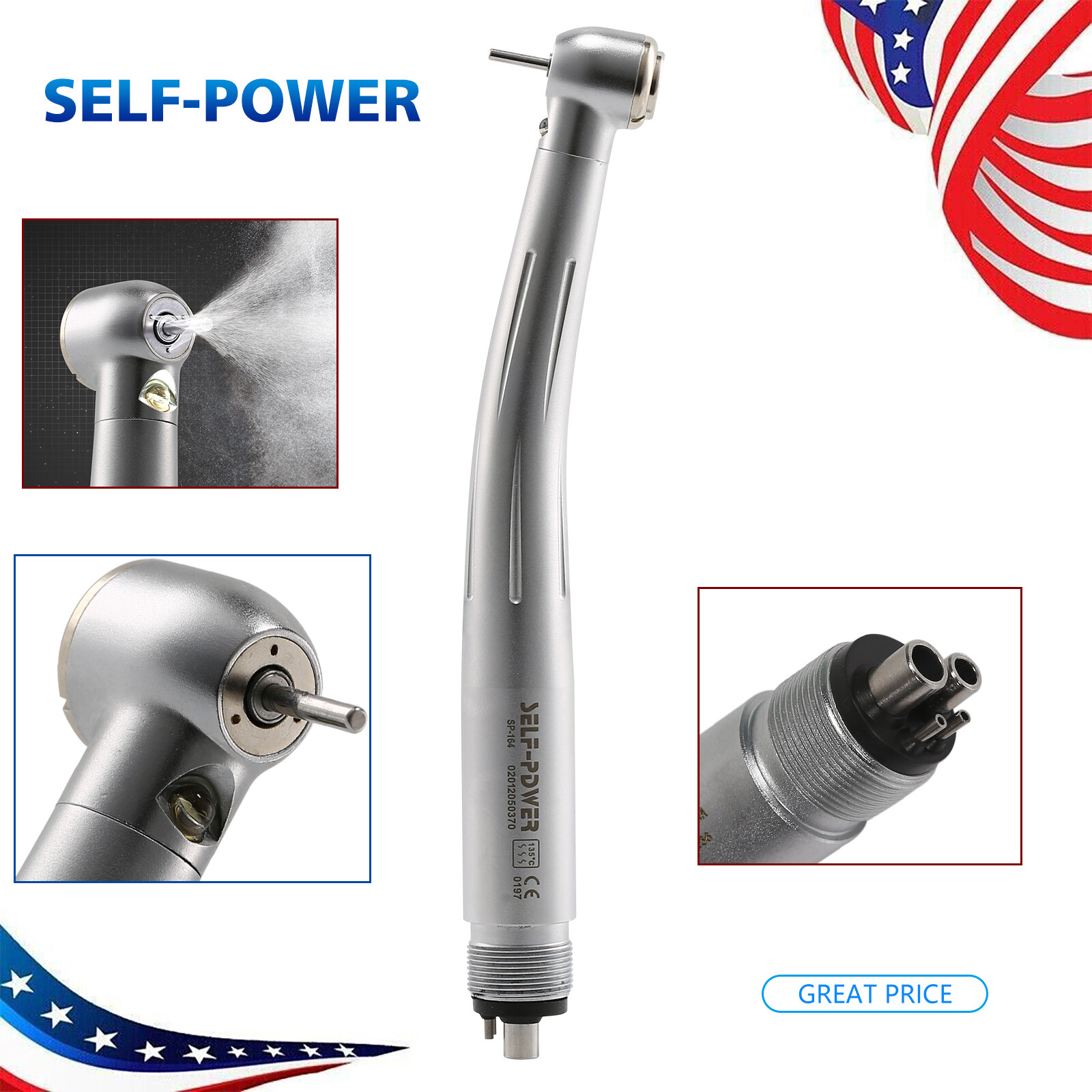 NSK Style Dental Fiber Optic High Speed Turbine Handpiece LED E-generator 4Hole