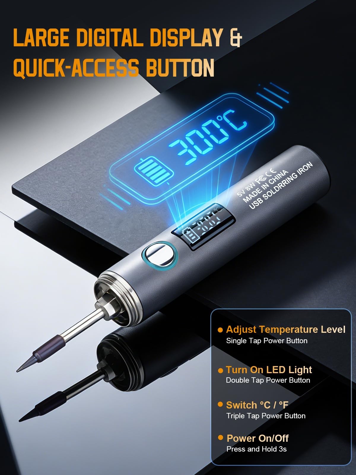 Cordless Soldering Iron Kit, 1400mAh Rechargeable 5-in-1