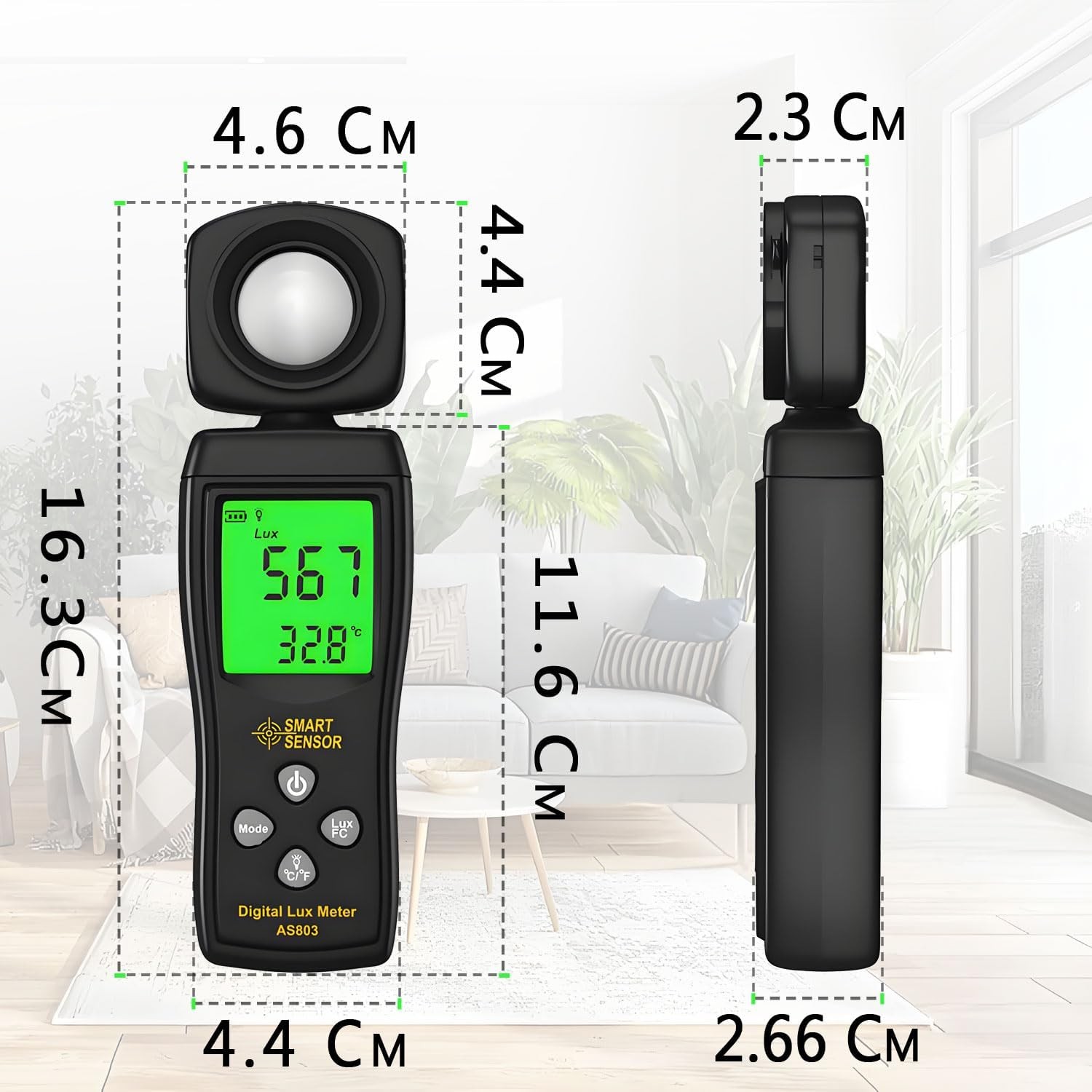 Digital Light Meter, Backlit LCD Display Lux/Foot Candles Meter with 180º Rotati