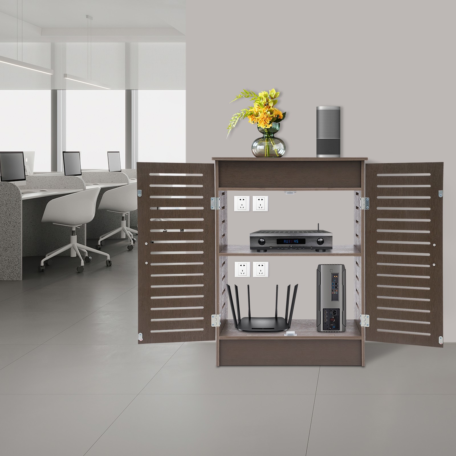 WiFi Router Storage Cabinet Floor Standing Router Decorative Box Power Strip